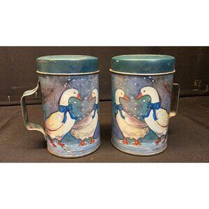 Vintage JSNY Blue Country Geese Tin Salt & Pepper Shakers Cottage Grandma Core